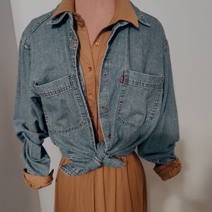 Levi's red tab Y2K  longline denim shirt  tie up metal buttons minimalist chic S